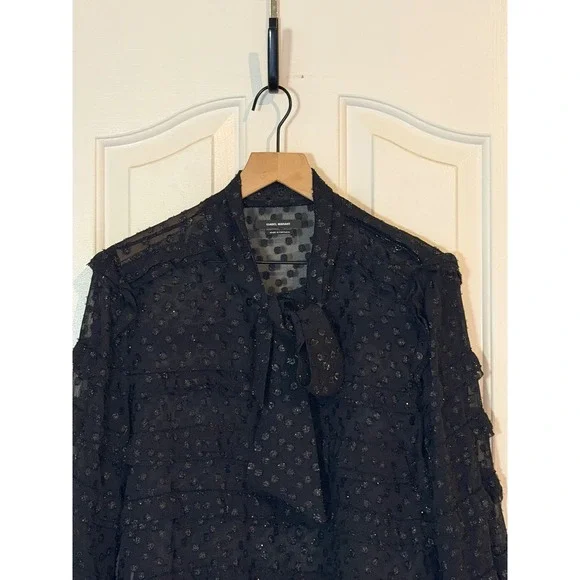 Isabel Marant | Lurex Dot Alba Top EU40/US Large Black Glitter Ruffle Trim - Picture 4 of 10